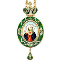 Brass Engolpion panagia in gilt with enamel and chain