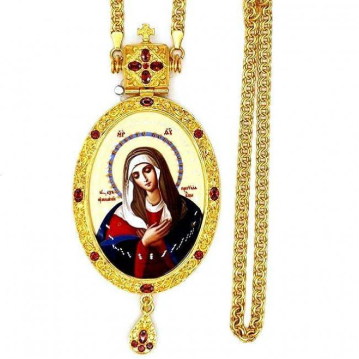 Mosazná panagia archijerejska ve zlacení s řetízkem