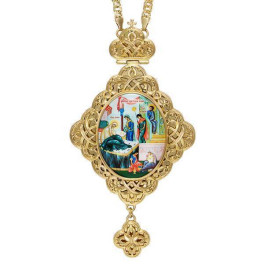 Brass engolpion panagia in gilt with chain