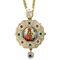 Brass Engolpion panagia in gilt with silver plating with jewelry and chain