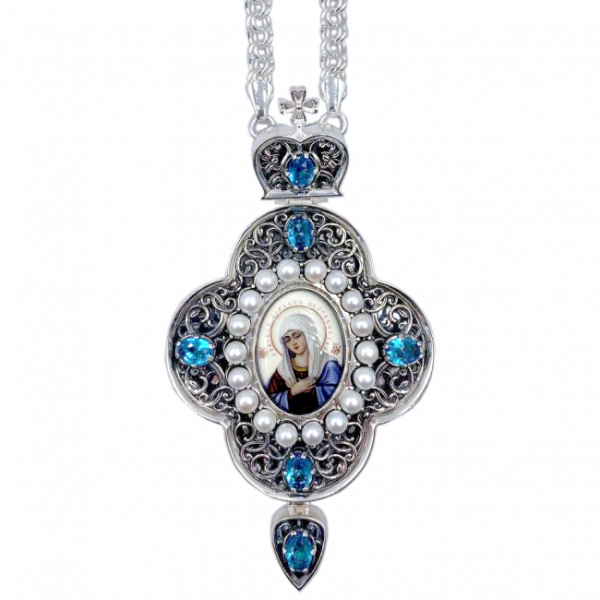 Archiepiscopal Engolpion made of brass  in silver plating with a chain