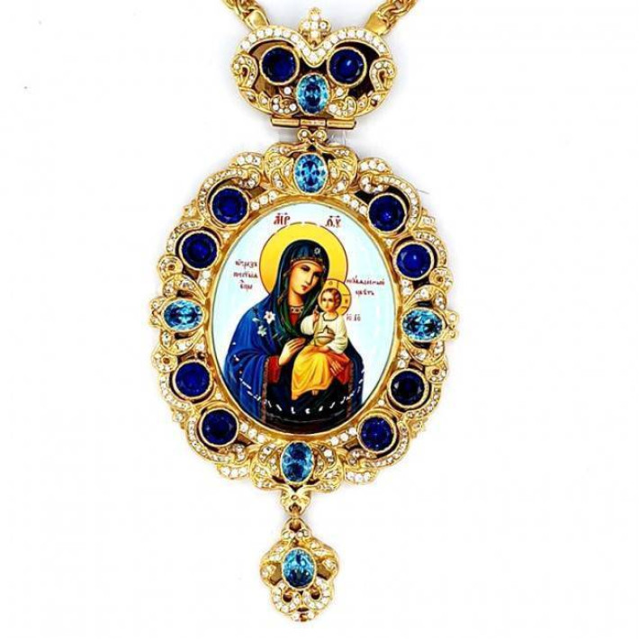 Archiepiscopal Engolpion in brass in gilding with jewelry and chain