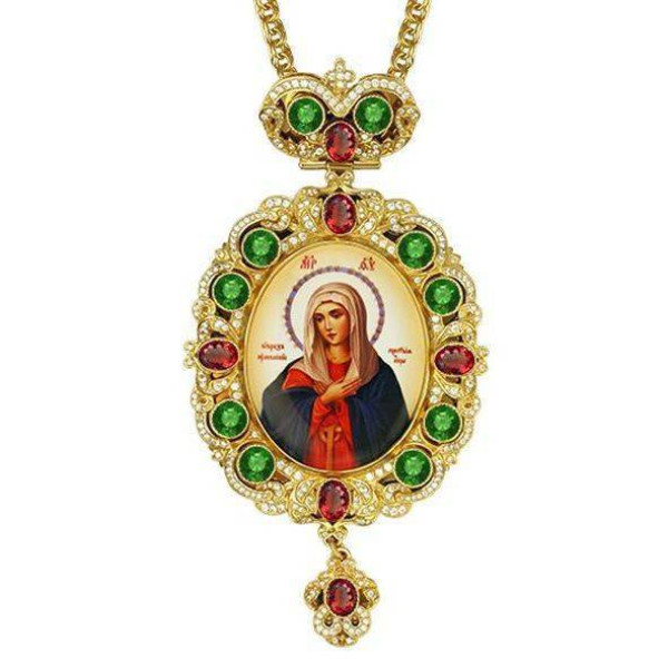 Archiepiscopal Engolpion in brass in gilding with jewelry and chain