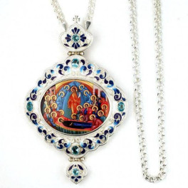 Brass panagia in silver with enamel and chain