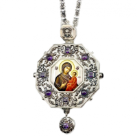 Archiepiscopal Engolpion made of brass in silver plated with niello and chain