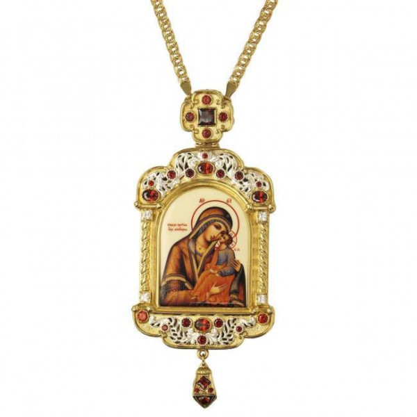 Archbishop's panagia of brass in gilt with chain