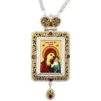 Brass Engolpion panagia in silver plated with gilding and chain Brass Engolpion panagia in silver plated with gilding and chain