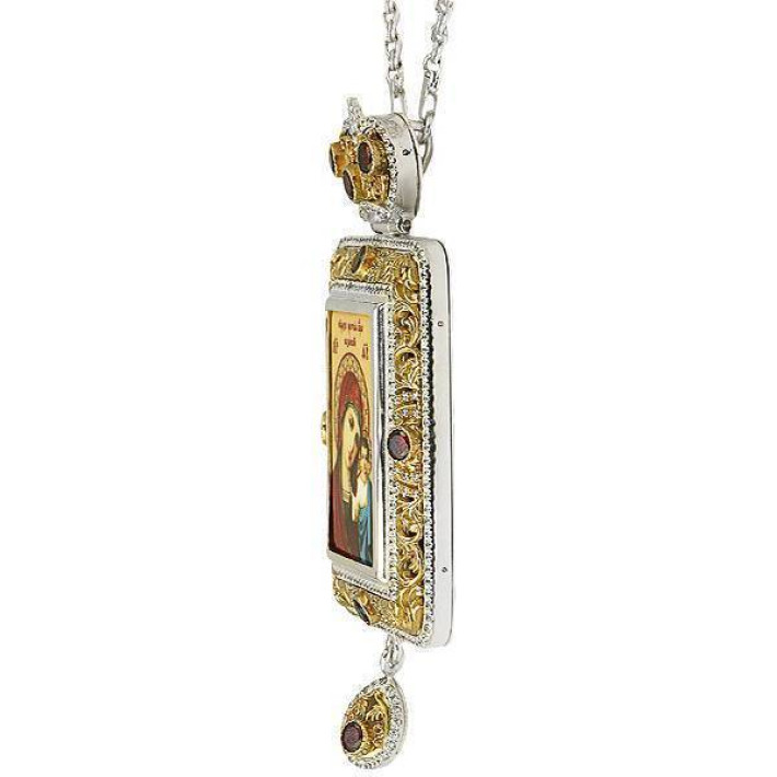 Brass Engolpion panagia in silver plated with gilding and chain