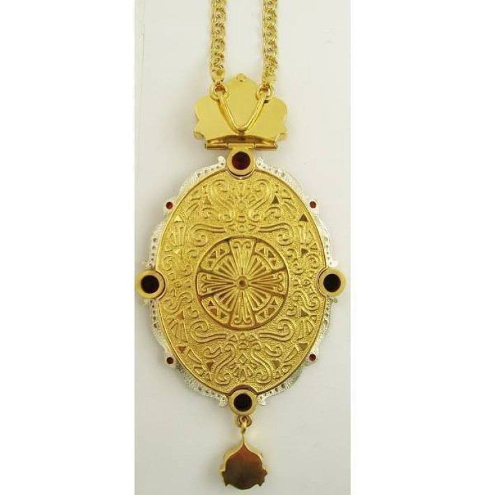Archiepiscopal Engolpion made of brass in gilt with chain