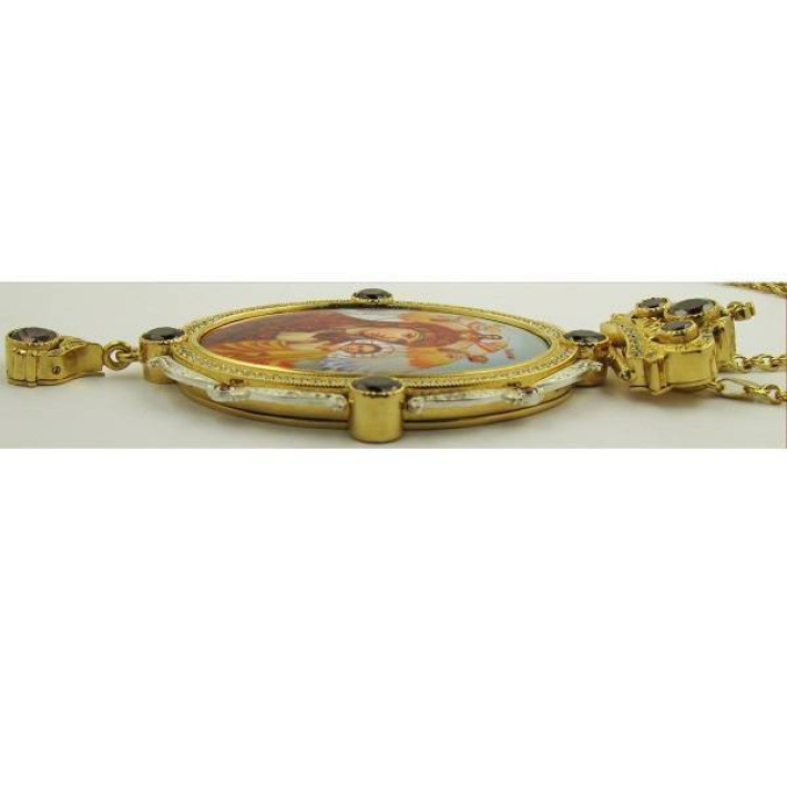 Archiepiscopal Engolpion made of brass in gilt with chain