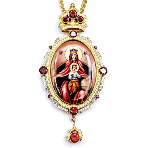 Archiepiscopal Engolpion made of brass in gilt with chain