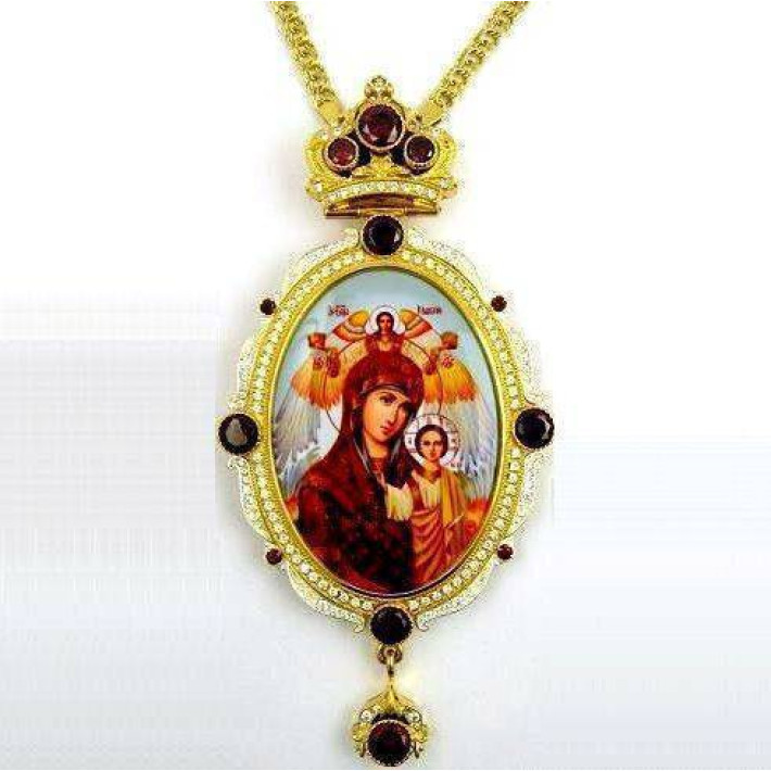 Archiepiscopal Engolpion made of brass in gilt with chain