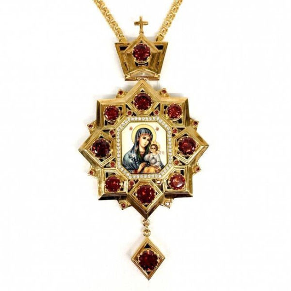 Brass panagia in gilt with chain