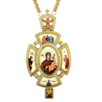 Archiepiscopal Engolpion in brass in gilding with ornament and chain Archiepiscopal Engolpion in brass in gilding with ornament and chain