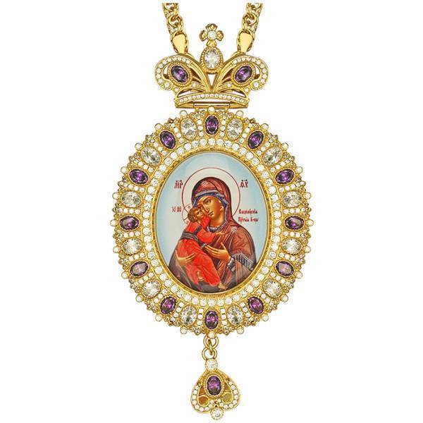 Orthodox Bishop Engolpion of brass in gilt with chain