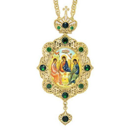 Brass Engolpion panagia in gilt with jewelry and chain