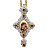 Mosazná panagia ve stříbře se zlacením s kameny a řetízkem