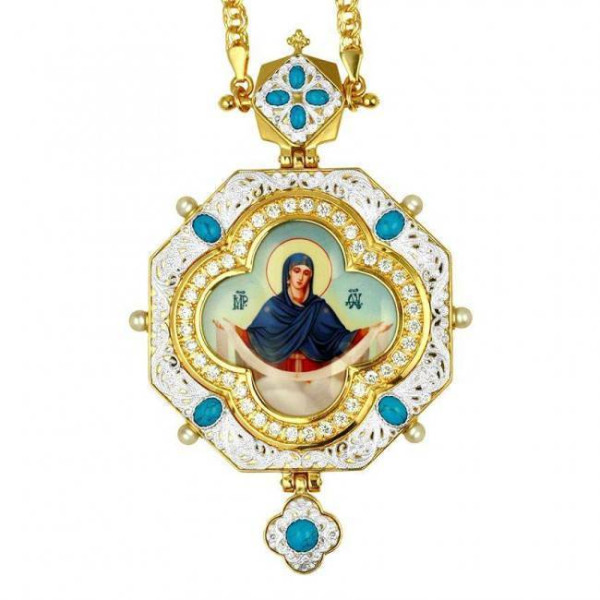 Panagia brass in gilt with stones and chain 