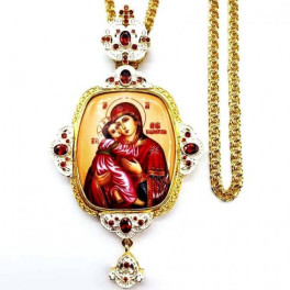 Archiepiscopal Engolpion made of gilded brass with silver plated and chain