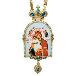 Archiepiscopal Engolpion in brass in gilt with jewelry and chain