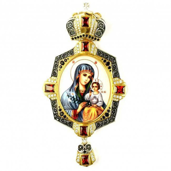 Bishop's Engolpion Panagia made of brass with silver plating with gold plating and decorations