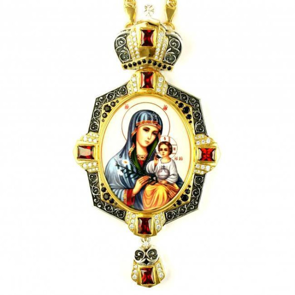 Archiepiscopal Engolpion made of brass in silvering with gilding and chain