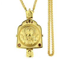 Archiepiscopal Engolpion in brass in gilding with chain