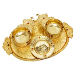 Brass church tray for bishop's drinking in gilding