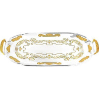 Brass zapivka tray with etching and fragmentary gilding