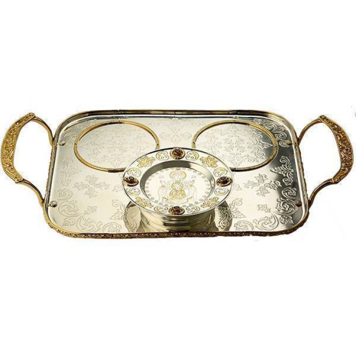 Brass church tray for bishop's refreshment in silver plating