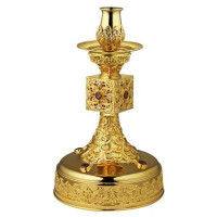 Cross candlestick made of brass in gilt