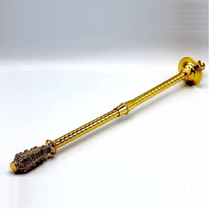 Handheld brass candlestick for a deacon, gilded
