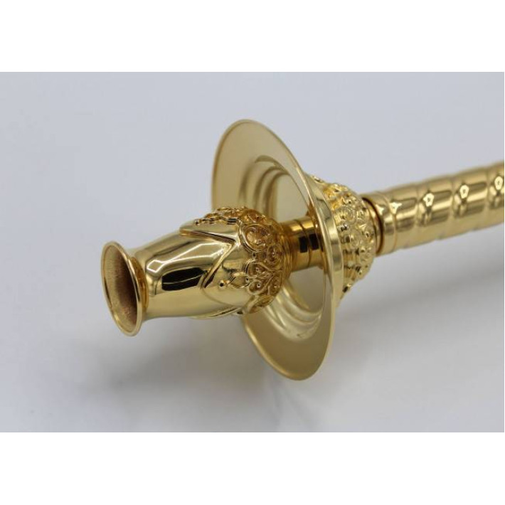 Handheld brass candlestick for a deacon, gilded