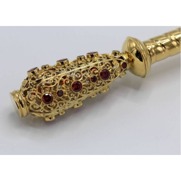 Handheld brass candlestick for a deacon, gilded