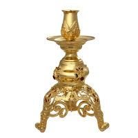 Gilded brass crucifix candle holder