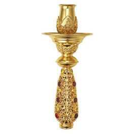 Handmade candlestick made of brass in gold plated with phianites