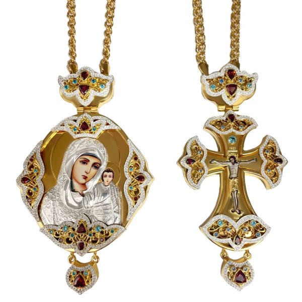 Biskupský set z pozlaceného a postříbřeného mosazi s černěním