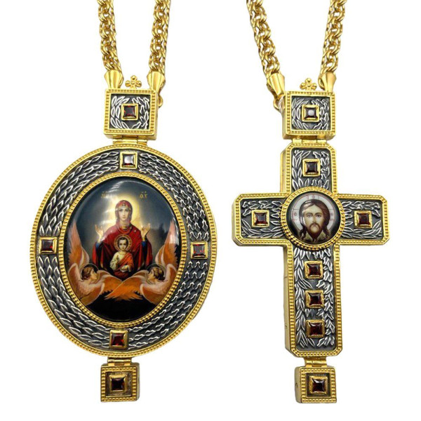 Archbishop's set of brass in gilt and silver with niello and chains