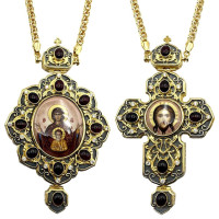 Arcibiskupská souprava z mosazi zlacené a stříbrné s niellem a řetízky Arcibiskupská souprava z mosazi zlacené a stříbrné s niellem a řetízky