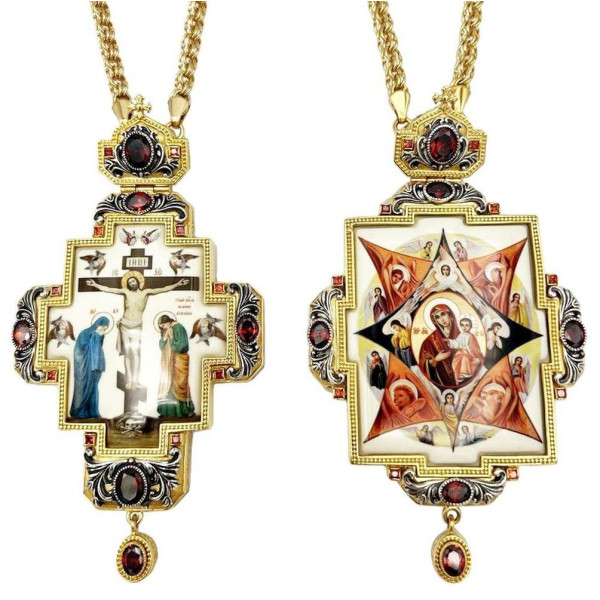 Archbishop's sets in brass in gilt with silver plating and chains