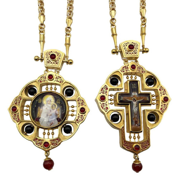 Archbishop's brass set in gilt with jewelry and chains