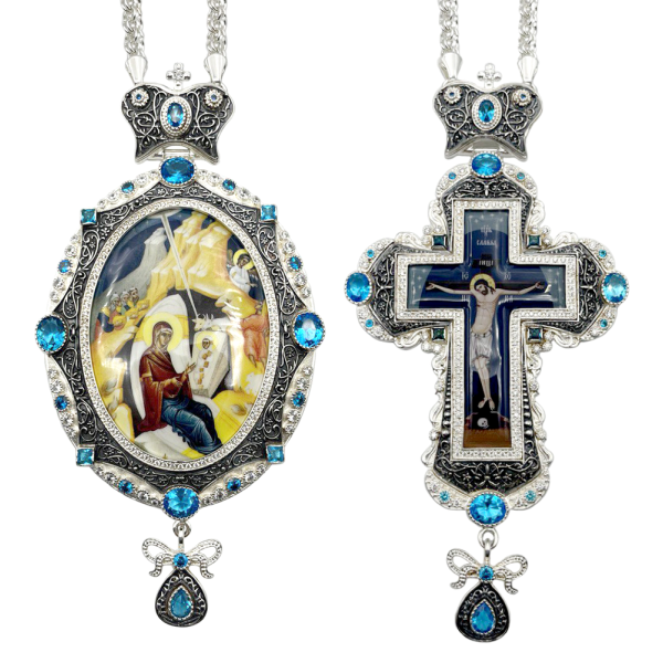 Bishop's set made of silver-plated brass with a blackened finish and chains