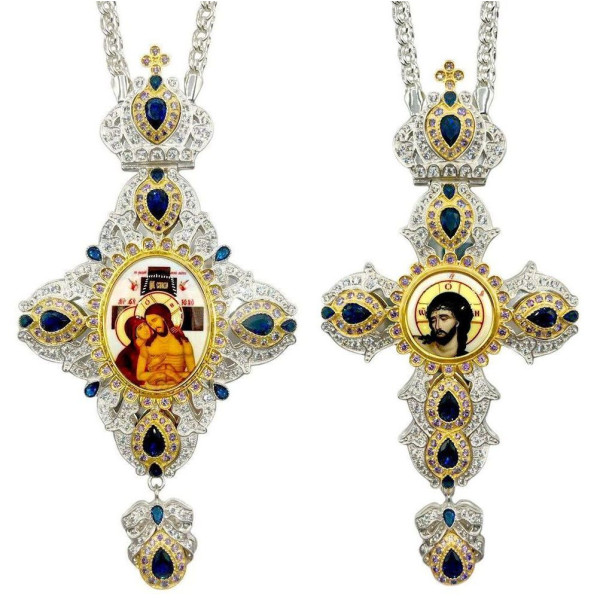 Archbishop's brass set in silver with fragmentary gilding and chains