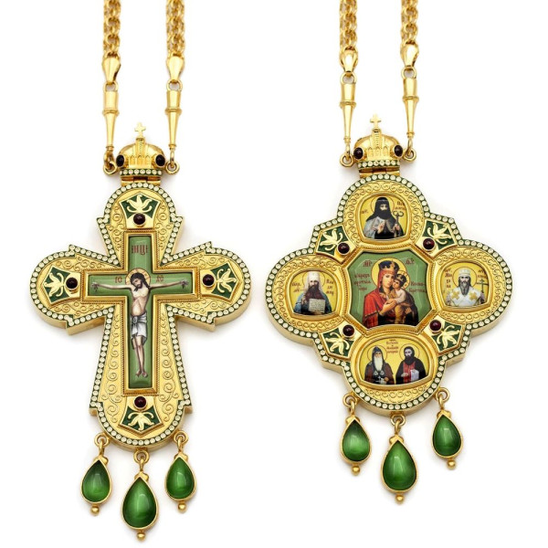 Bishop's pectoral set made of brass in gilt with chains