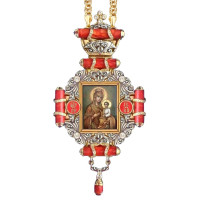 Engolpion panagia made of brass in gilding and silver plating with chain