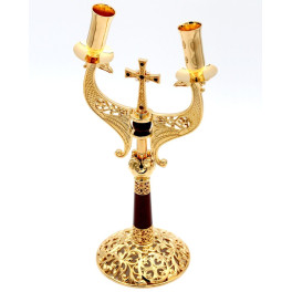 Dikirion of brass in gilt with wooden handle and acrylic inlay
