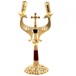 Dikirion of brass in gilt with wooden handle and acrylic inlay