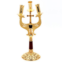 Trikirion of brass in gilt with wooden handle and acrylic inlay