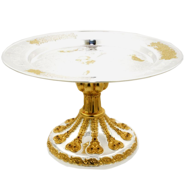 Diskos with a silver-plated brass with gold plating and etching