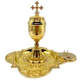 Brass holy oil vessel in gilt 